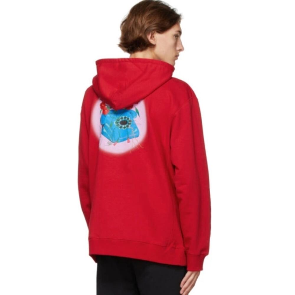 Opening Ceremony Red Phone Graphic Hoodie, Luxury Streetwear, Unisex Large